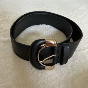 Black Sezane Oma Belt with Gold Buckle - Genuine Leather